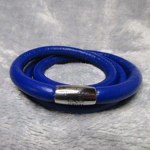 Endless Triple Blue Sapphire Leather Silver Clasp Bracelet By JLO 7 inch NEW A60